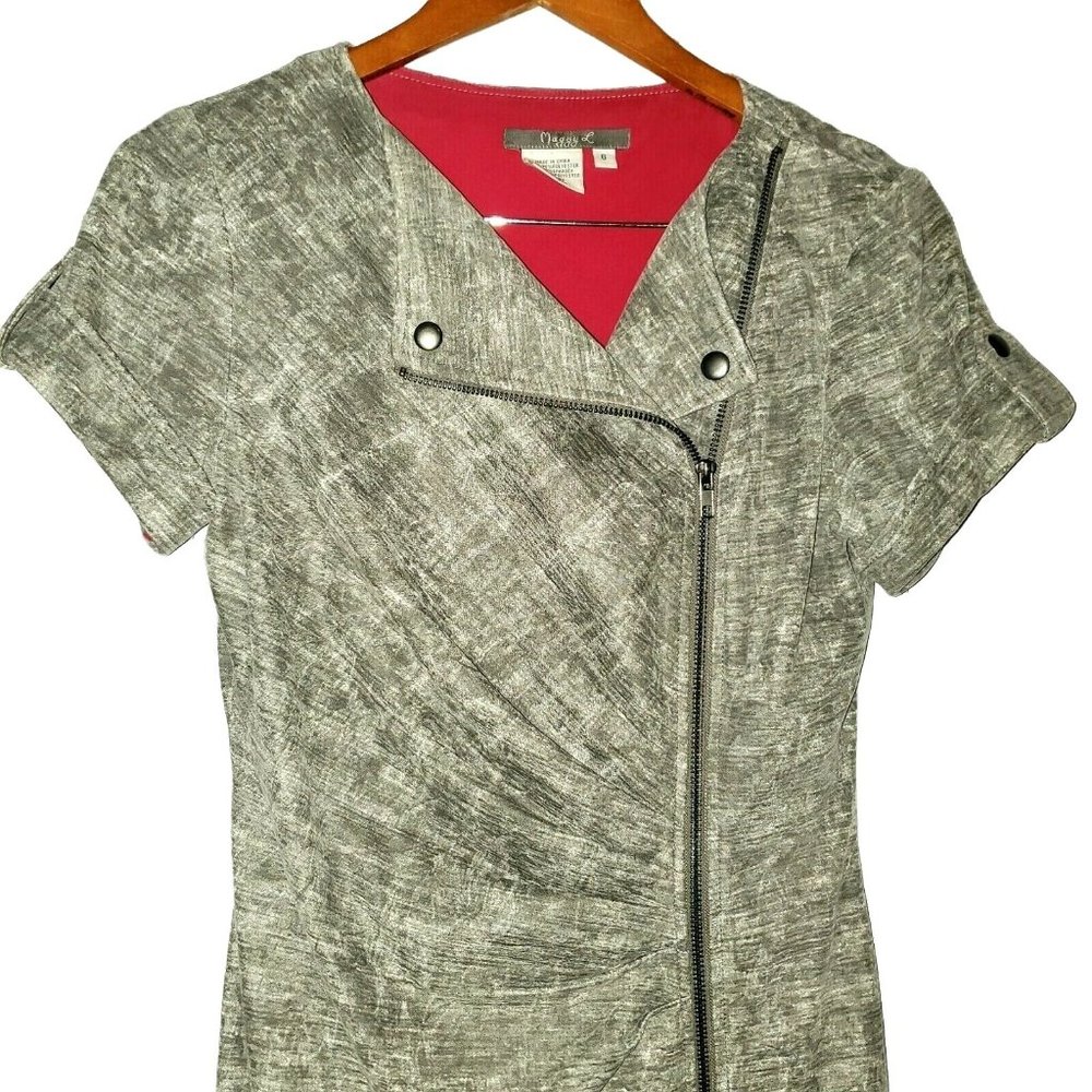 Maggy L Women's Zippered Bodycon Gray Wash Hot Pink Liner Poly Spandex Sz 6 EUC - Picture 3 of 5